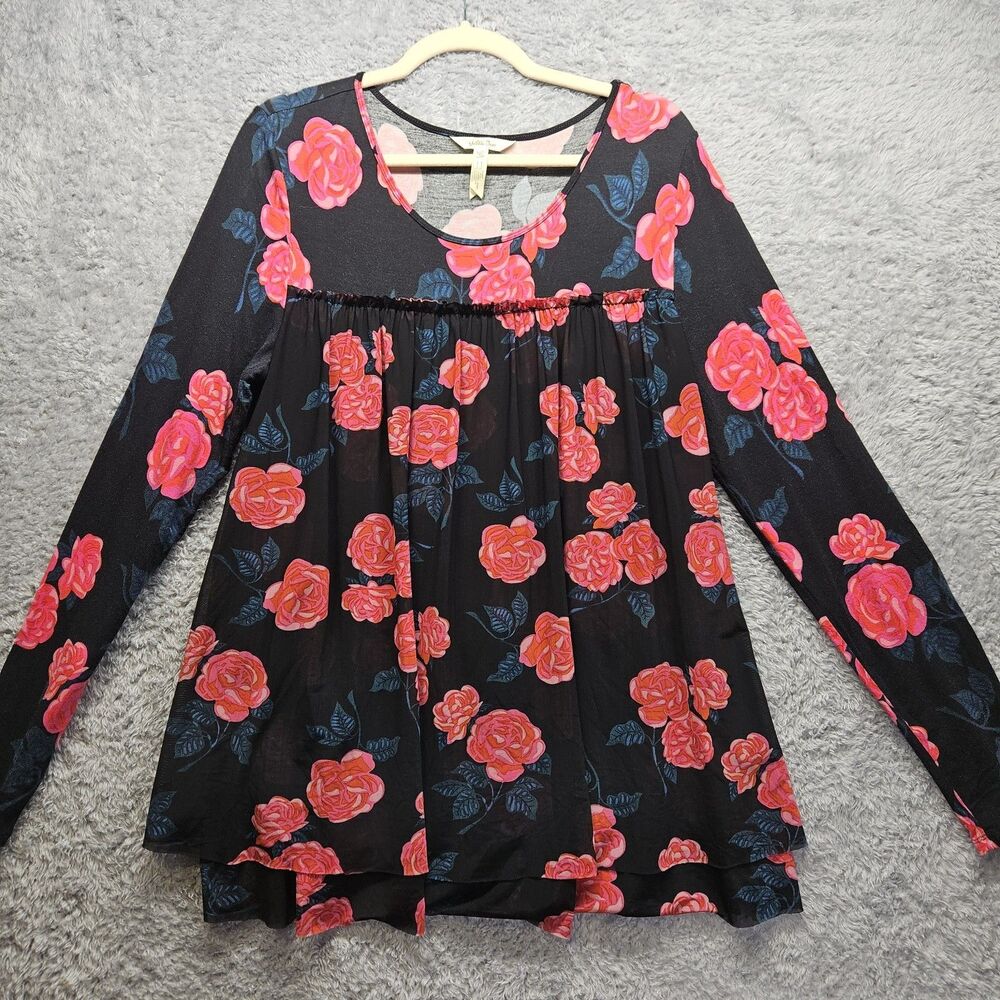 Matilda Jane Womens Black Rose Top Medium Longsleeve Flowy Whimsical